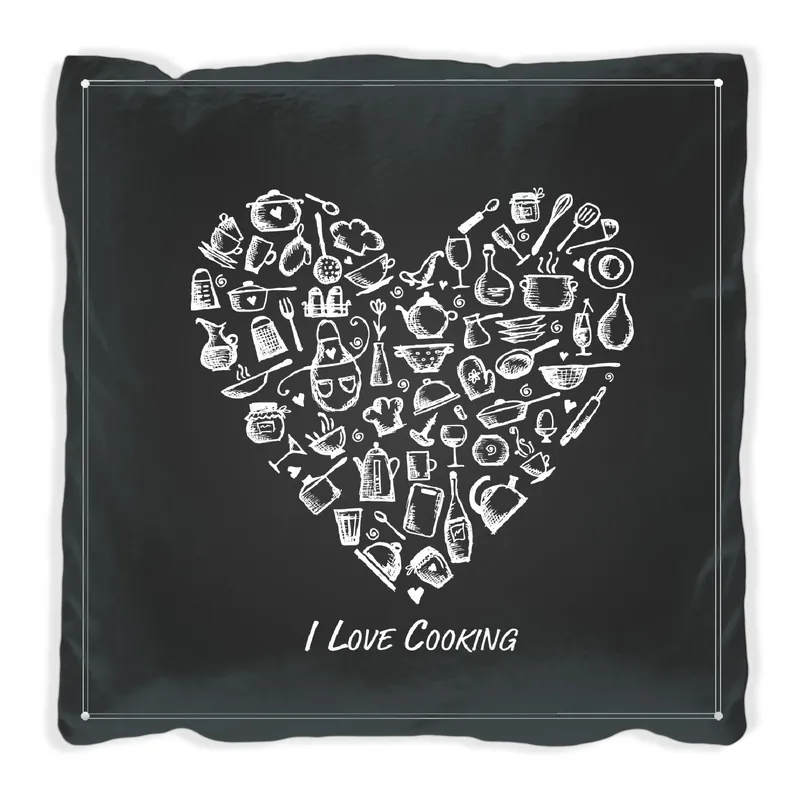 Angebot Kissen I Love Cooking - Herz aus Küchenutensilien in schwarz weiß 60 x 60 cm, weiß