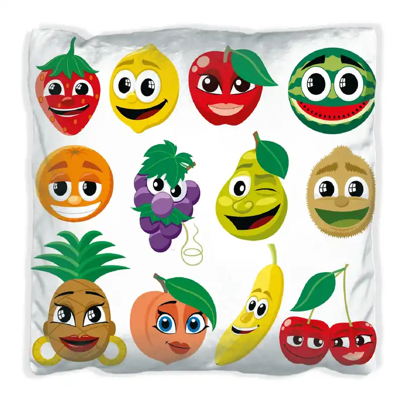 Aktuell Kissen Obst-Smilies im Comic-Stil - Lustige Früchte 40 x 40 cm, Foto