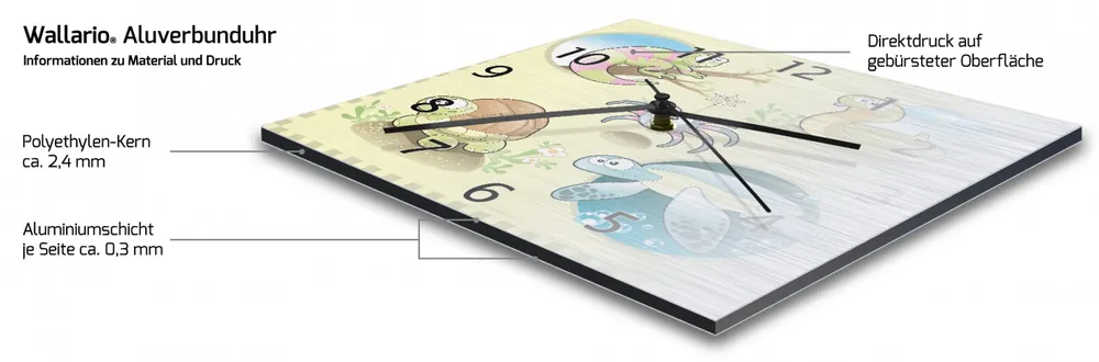 Wanduhr aus Aluverbund Lustige Comictiere 30 x 30 cm, mit schwarzen Zeigern Kostenloser Versand