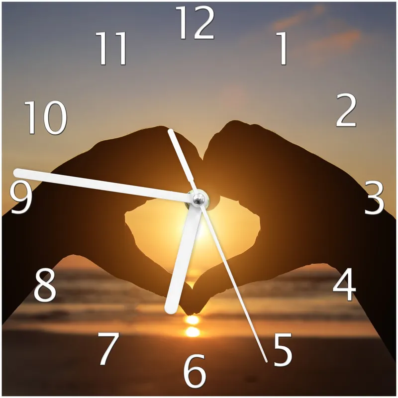 Beliebt Wanduhr aus Glas Liebe im Herzen der Sonne - Strand und Meer mit schwarzen Zeigern, 30 x 60 cm