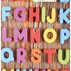 Wochenendangebot Wanduhr aus Glas Bunte Buchstaben - Alphabet auf Holz mit weißen Zeigern, 30 x 60 cm