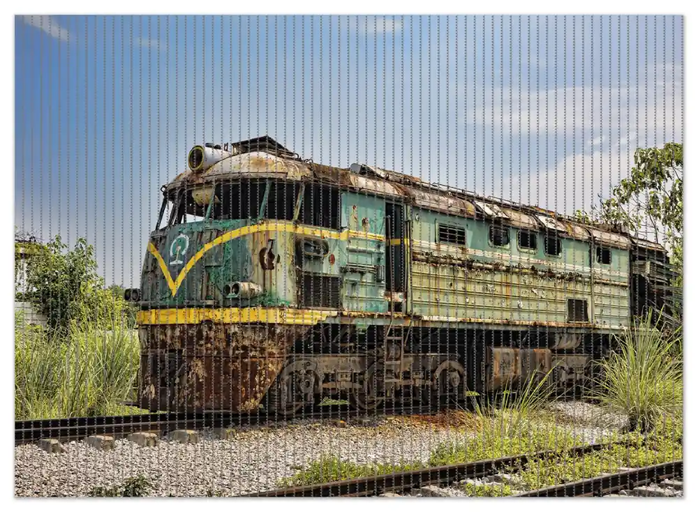 Duschmatte Alte verrostete Lokomotive auf einem Abstellgleis 90 x 65 cm Bestpreis
