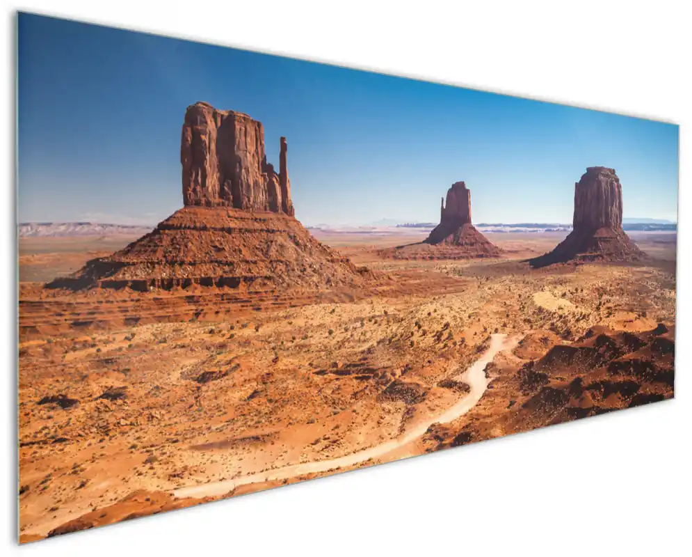 Küchenrückwand Monument Valley unter blauem Himmel aus Glas, 125 x 50 cm Meistverkauft