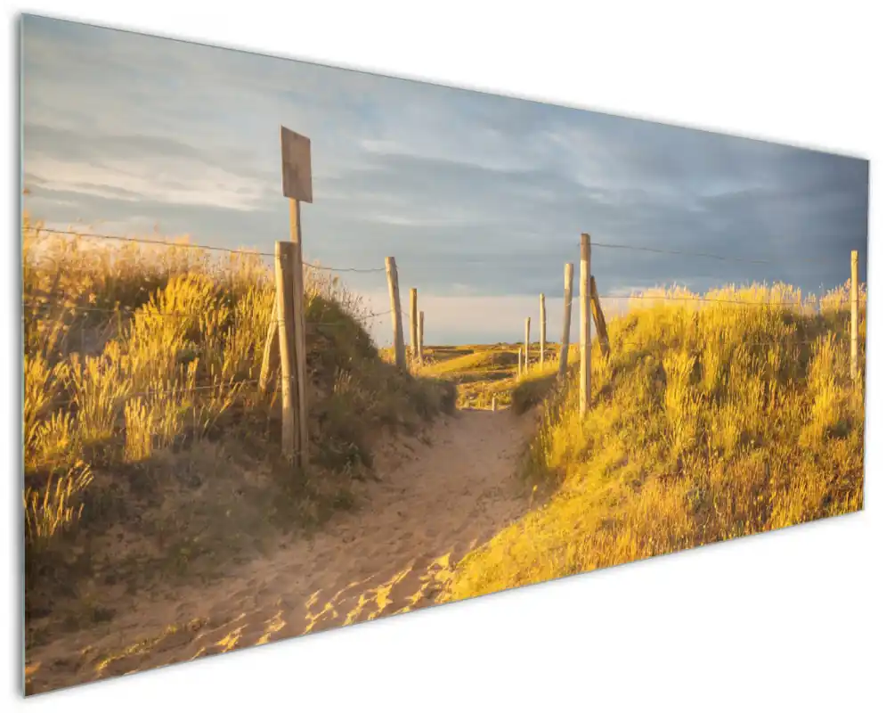Küchenrückwand Düne am Strand bei Sonnenuntergang in Frankreich aus Glas, 125 x 50 cm Nur Für Kurze Zeit