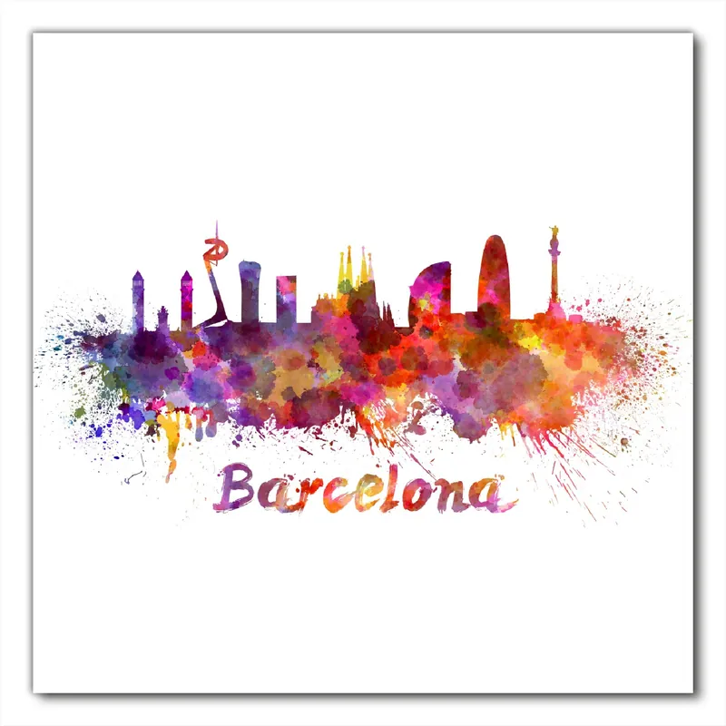 Selbstklebende Möbelfolie Städte als Aquarell - Skyline von Barcelona 80 x 80 cm Versand Am Gleichen Tag