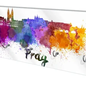 Wandgarderobe aus Glas Städte als Aquarell - Skyline von Prag Preisreduziert