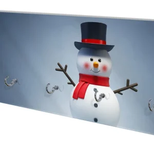 Wandgarderobe aus Glas Winterstimmung - Frecher Schneemann mit Zylinder und rotem Schal Expressversand
