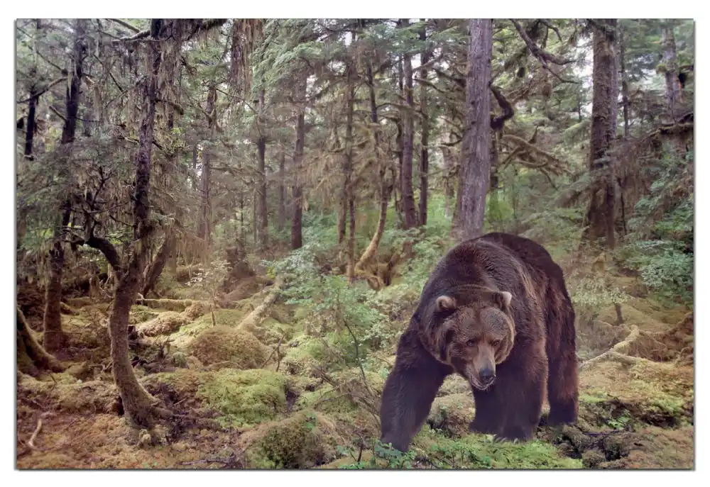 Wasserfestes Poster Gefährlicher Grizzlybär im Wald 61 x 91,5 cm, selbstklebende Folie mit Schutzlaminat Top-Seller