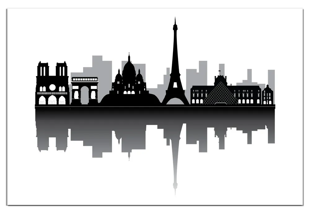 Wasserfestes Poster Silhouetten Pariser Sehenswürdigkeiten Rund. 120 cm Durchmesser, selbstklebende Folie mit Schutzlaminat Preiswert