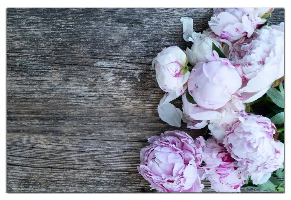 Ausverkauf Wasserfestes Poster Pinke Blumen auf Holz 70 x 100 cm, selbstklebende Folie mit Schutzlaminat