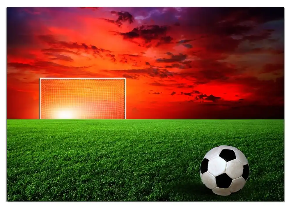 Top-Seller Wasserfestes Poster Fußball - Fußballfeld bei Sonnenuntergang Rund. 90 cm Durchmesser, selbstklebende Folie mit Schutzlaminat