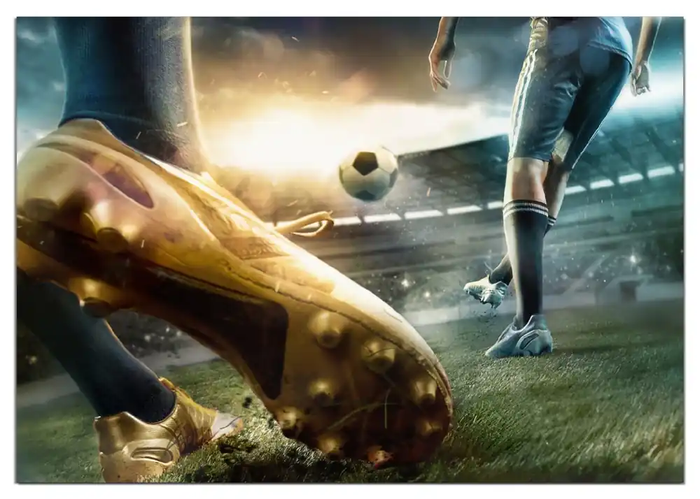 Angebot Wasserfestes Poster Fußball Goldschuh auf dem Feld Rund. 120 cm Durchmesser, selbstklebende Folie mit Schutzlaminat