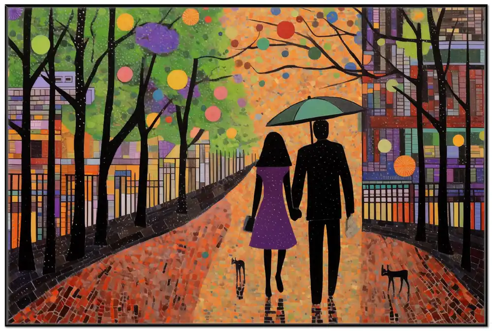 Meistverkauft Poster Spaziergang unter Farbklecksen 61 x 91,5 cm, mit rahmenlosem Bildhalter