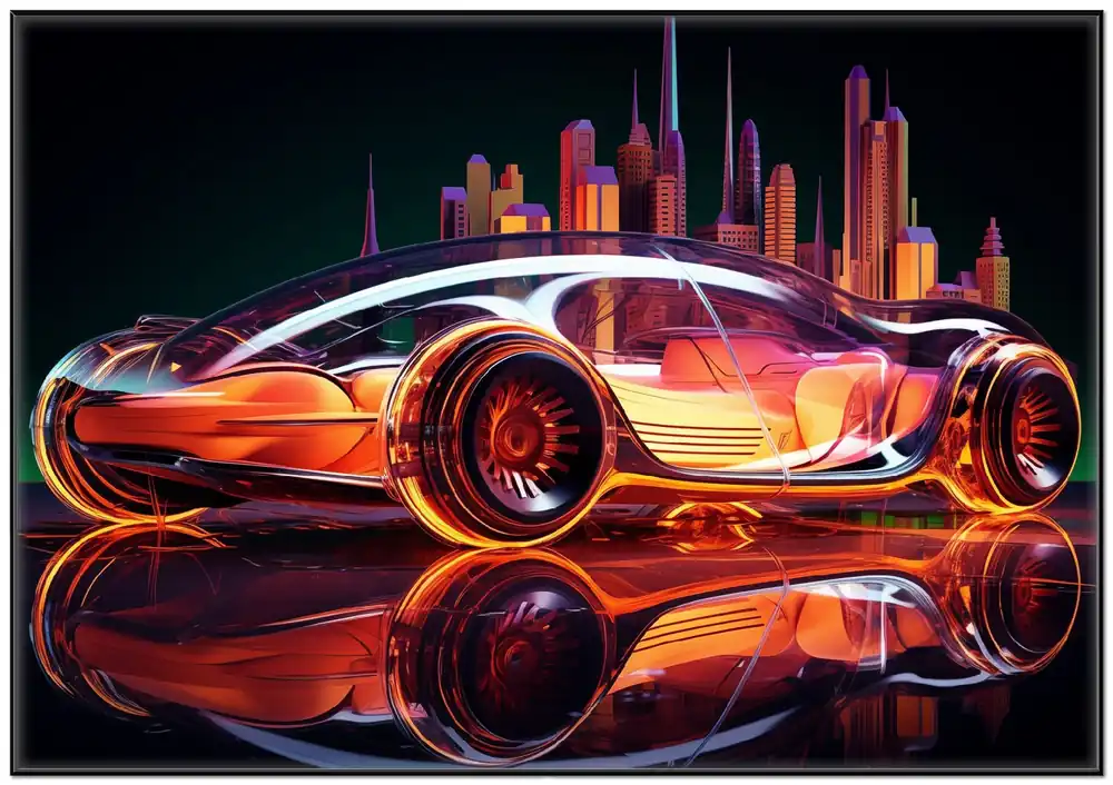 Sofort Bestellen Poster Neon-Speedster 61 x 91,5 cm, mit schwarzem Aluminiumrahmen