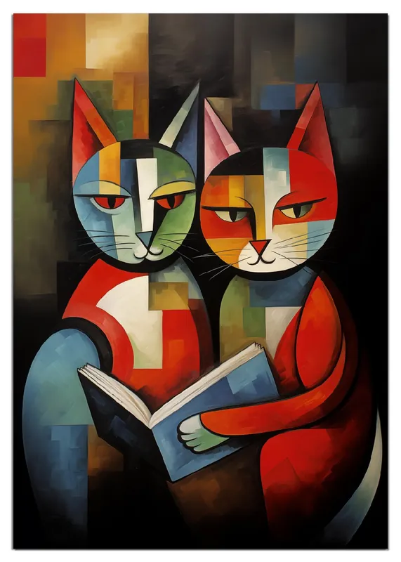 Wochenendangebot Wasserfestes Poster Lesende Katzen Rund. 90 cm Durchmesser, selbstklebende Folie mit Schutzlaminat