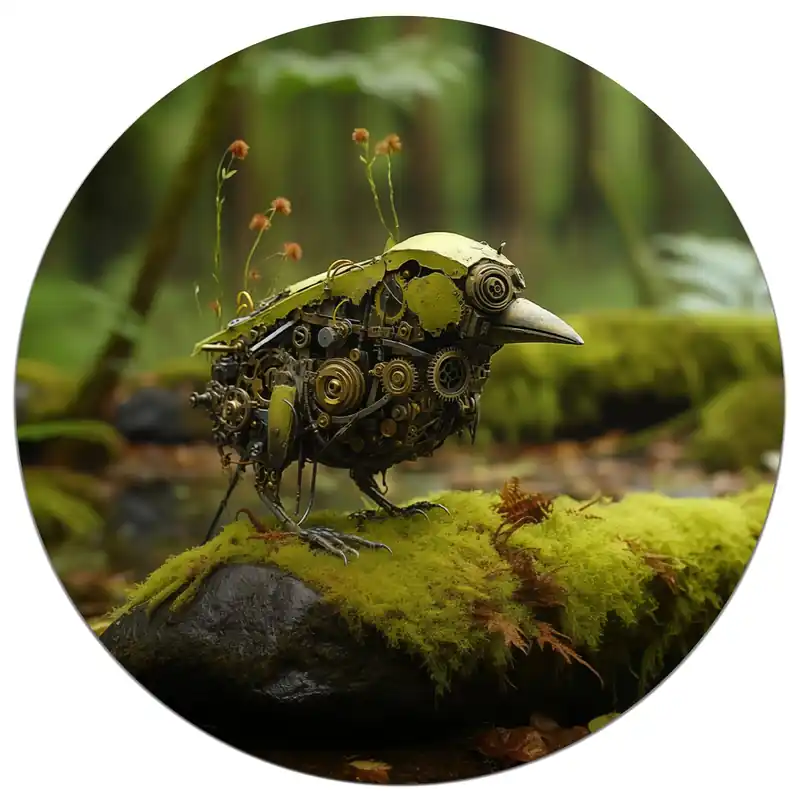 Geprüft Glasbild Mechanischer Waldvogel 60 x 90 cm