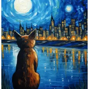 Türtapete Katze im Mondschein 93 x 205 cm Kostenloser Rückversand