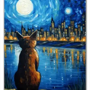 Gratis Versand Selbstklebende Türtapete Katze im Mondschein selbstklebende Folie mit Schutzlaminat, 100 x 220 cm