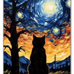 Mega-Angebot Selbstklebende Türtapete Katze im Sternenlicht selbstklebende Folie mit Schutzlaminat, 93 x 205 cm