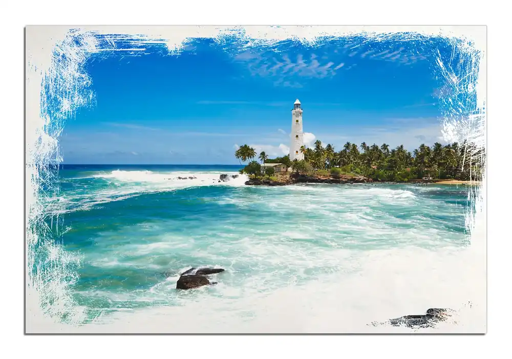 Geprüft Holzbild Weißer Leuchtturm auf Sri Lanka 60 x 90 cm
