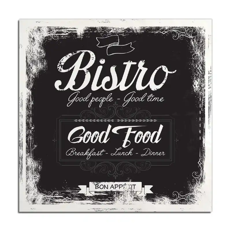 Top-Preis Holzbild Bistro-Design in schwarz-weiß 40 x 40 cm
