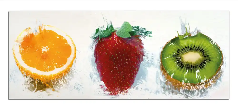 Neue Ware Holzbild Frische Früchte übergossen mit Wasser 50 x 125 cm