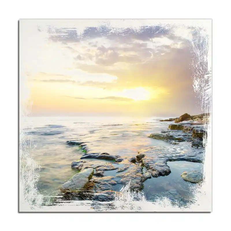 Neu Holzbild Sonnenuntergang über dem Meer 40 x 40 cm