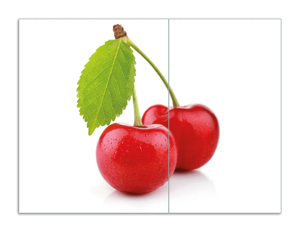 Bestpreis Herdabdeckplatte Saftige Süß-Kirschen mit grünem Blatt Breite 60 cm x Höhe 52 cm. 2-teilig, 8 mm hohe Noppen