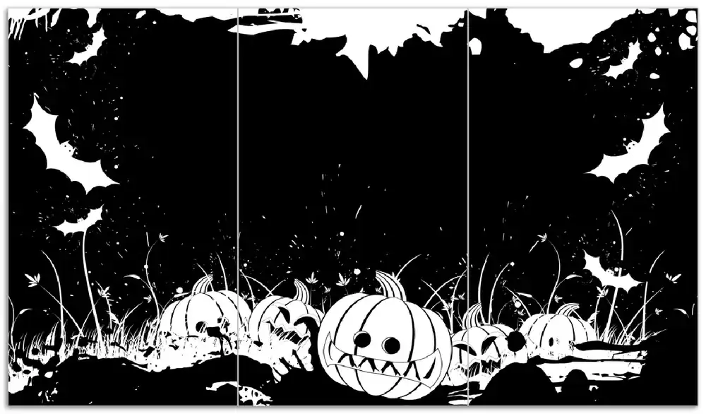 Online Kaufen Herdabdeckplatte Halloween - Kürbisse und Fledermäuse in schwarz-weiß, Comic Stil Breite 60 cm x Höhe 52 cm. 1-teilig, 13 mm hohe Noppen