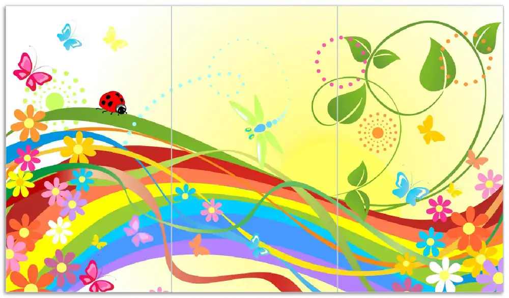 Herdabdeckplatte Regenbogen im Sommer - Bienchen und Blümchen Breite 60 cm x Höhe 52 cm. 2-teilig, 5 mm hohe Noppen Jetzt Kaufen