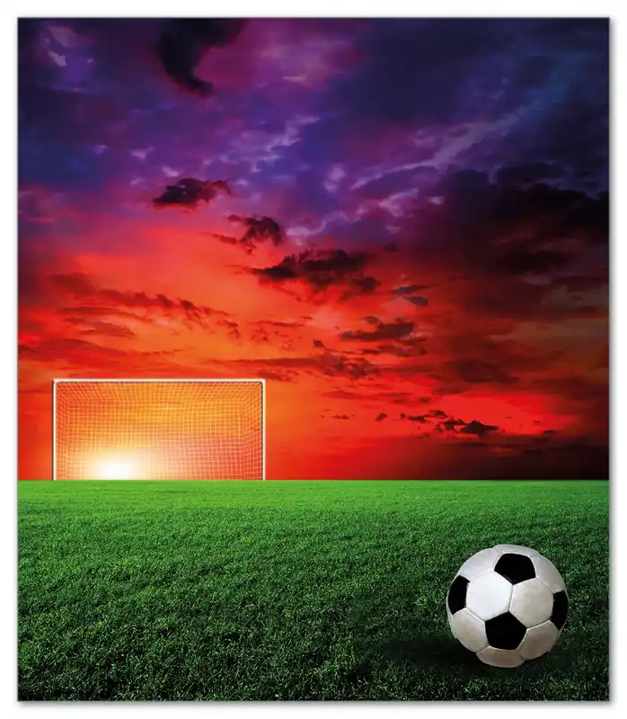 Herdabdeckplatte Fußball - Fußballfeld bei Sonnenuntergang Breite 80 cm x Höhe 52 cm. 2-teilig, 5 mm hohe Noppen Geprüft