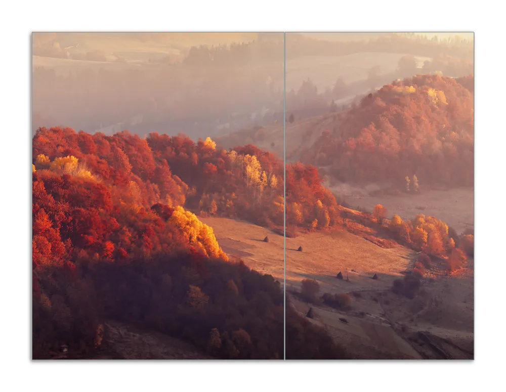 Herdabdeckplatte Herbstliche Berggipfel im Morgenlicht Breite 80 cm x Höhe 52 cm. 2-teilig, 13 mm hohe Noppen Kostenloser Versand