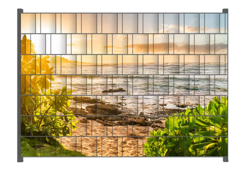Billig Zaunsichtschutz Strand im Morgenlicht Breite 200 cm x Höhe 140 cm