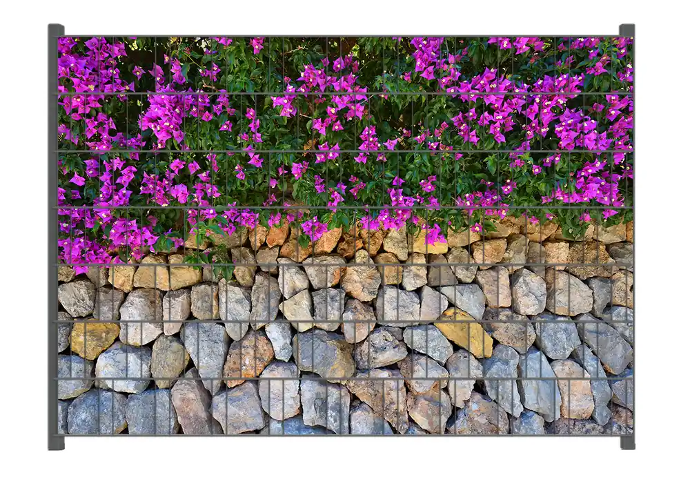 Markenware Zaunsichtschutz Mauer mit pinken Blüten Breite 250 cm x Höhe 140 cm