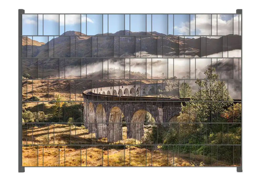 Aktuell Zaunsichtschutz Viadukt im Morgennebel Breite 200 cm x Höhe 140 cm
