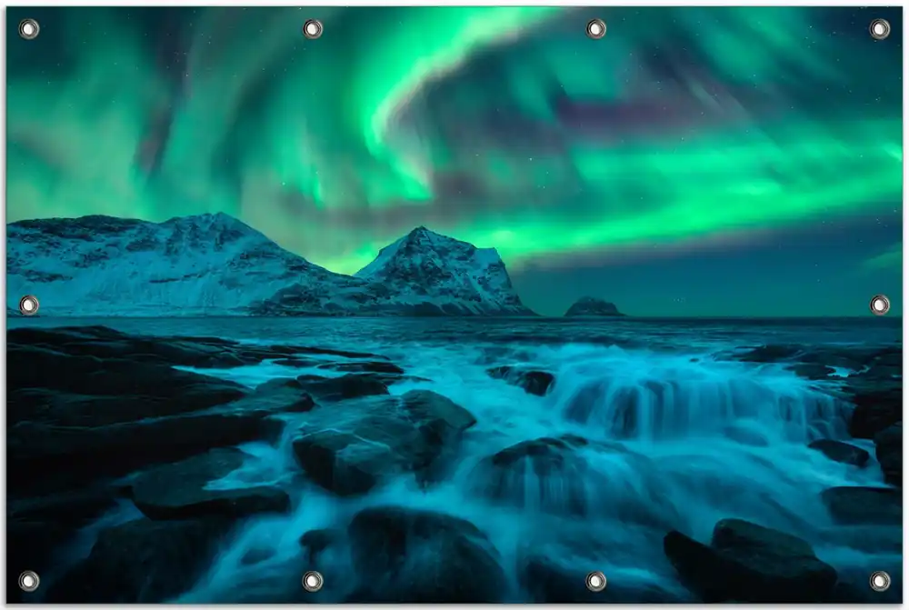 Kracherpreis Gartenposter Aurora über Küste 120 x 180 cm