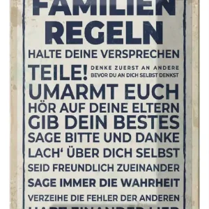 Metallbild Blechschild Spruch 20x30 cm Familien Regeln Deko Schild 20 x 30 cm Sale