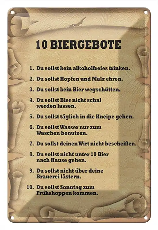 Neu Im Sortiment Metallbild Blechschild Spruch 20x30cm 10 Biergebote du sollst kein 20 x 30 cm
