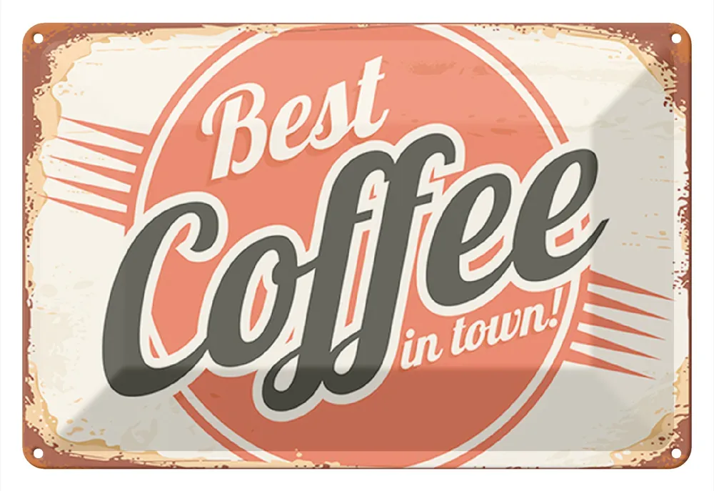 Metallbild Blechschild Retro 30x20cm Kaffee best Coffee in town 20 x 30 cm Billig