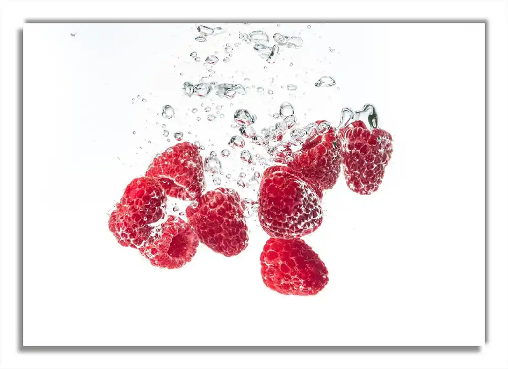 Abverkauf Glasbild Sprudelnde Himbeerfrische 70 x 100 cm