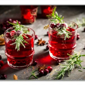 Highlight Glasbild Winterlicher Cranberry-Punsch mit Rosmarin 70 x 100 cm