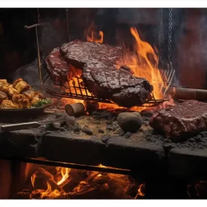 Glasbild Urige Grillkunst: Steakschmiede 70 x 100 cm Direktkauf