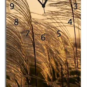 Begrenztes Angebot Wanduhr aus Glas Schilf im Wind mit schwarzen Zeigern, 30 x 30 cm