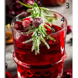 Wanduhr aus Glas Winterlicher Cranberry-Punsch mit Rosmarin mit weißen Zeigern, 30 x 30 cm Finale Aktion