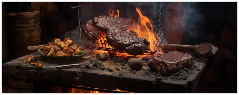 Sofort Bestellen Memoboard Urige Grillkunst: Steakschmiede 32 x 80 cm, aus Glas