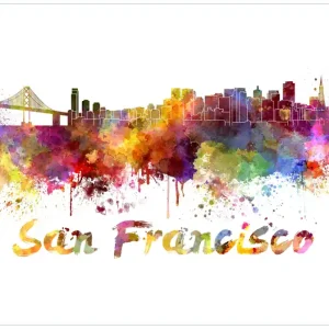 Meistverkauft Selbstklebendes Poster Städte als Aquarell - Skyline von San Francisco 70 x 100 cm