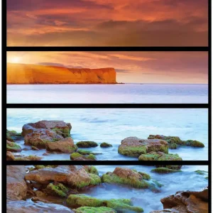 Must-Have Möbelfolie Sonnenaufgang am Meer mit Landzunge und Felsen im Wasser 4 Teile à 20 x 80 cm