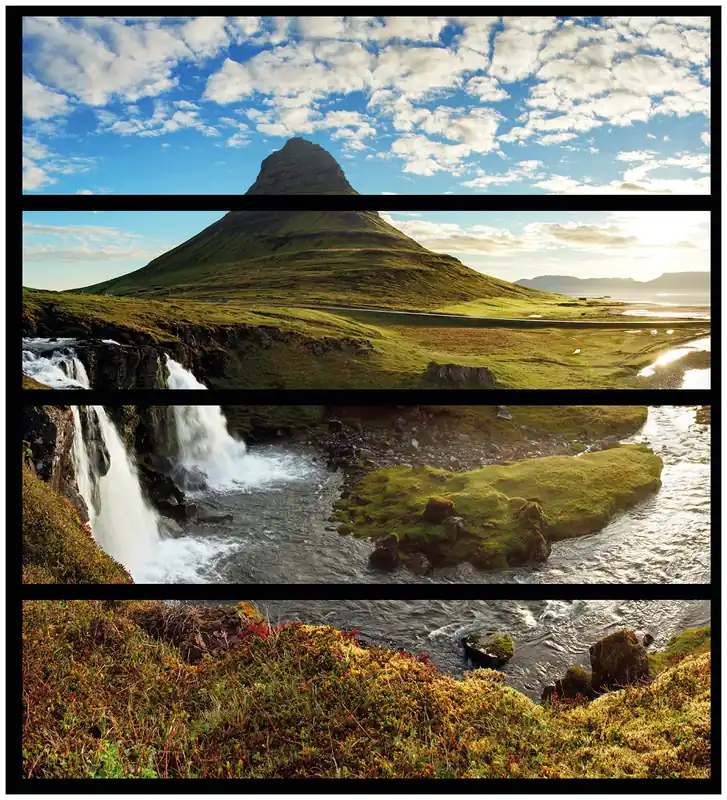 Beliebt Möbelfolie Island Panorama Fluss Berge und blauer Himmel 4 Teile à 20 x 80 cm