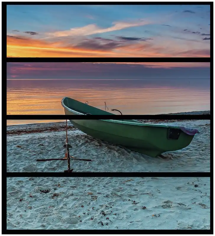 Bestpreis Möbelfolie Einsames Fischerboot mit Anker am Strand 4 Teile à 20 x 80 cm