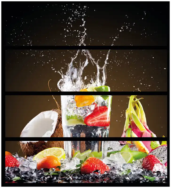 Bestpreis Möbelfolie Tropische Früchte in einem erfrischenden Drink 4 Teile à 20 x 80 cm
